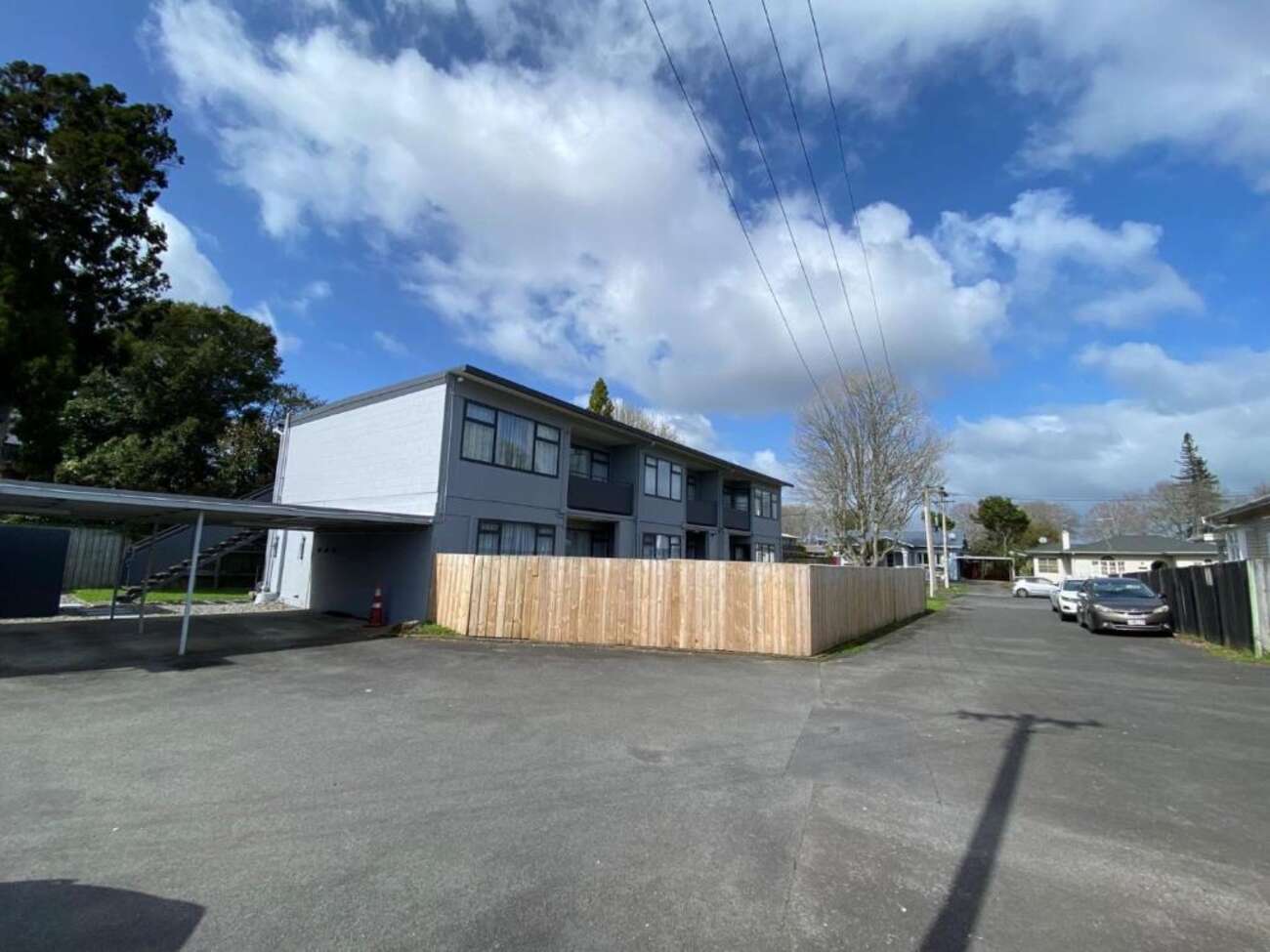 Stanley Apartments building and parking area in Claudelands, Hamilton